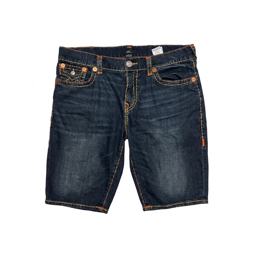 True Religion Shorts Men Blue Sz 38(Fits 42x12) Ricky Relaxed Straight Orange St